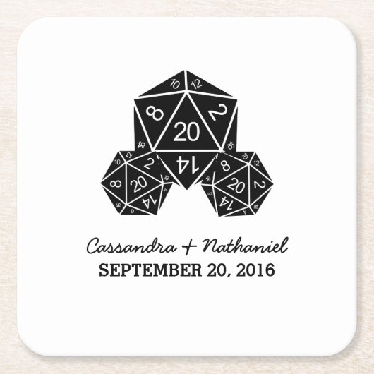 黒檀D20サイコロ結婚紙コースター スクエアペーパーコースター (正面)