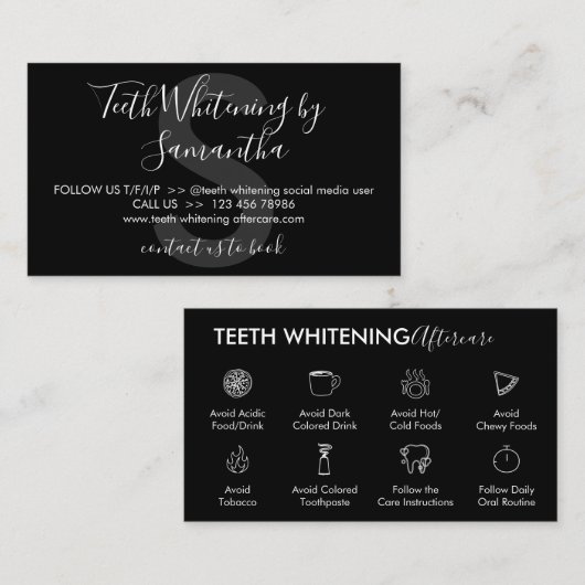 黒歯のホワイトニングのアフターケアのヒント 名刺 (正面/裏面)
