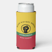 黒歴史月間アフリカンアメリカン曲線文字 スリム缶クーラー (Seltzer正面)
