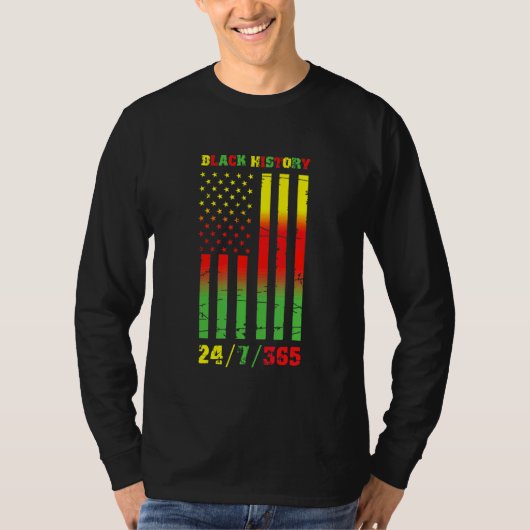 黒歴史月間247365アフリカ系アメリカ国旗P Tシャツ (正面)