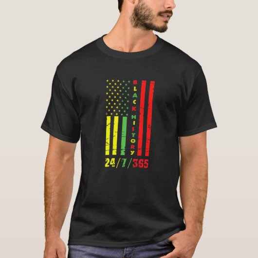 黒歴史月247365アフリカ系アメリカ国旗B Tシャツ (正面)