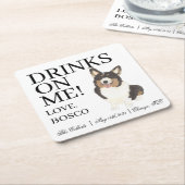 黒毛三色コーギドッグ結婚ズ スクエアペーパーコースター (アングル)