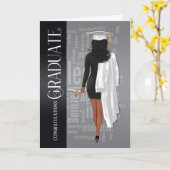 黒毛白帽子とガウン女子院生カード カード (黄色い花)