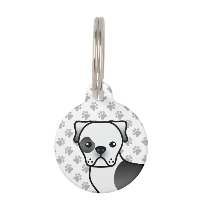 黒毛禿アメリカのブルドッグかわいい漫画の犬 ペット　ネームタグ (正面)