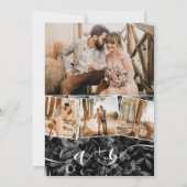 黒水カラーフローラ写結婚真イニシャル 招待状 (裏面)