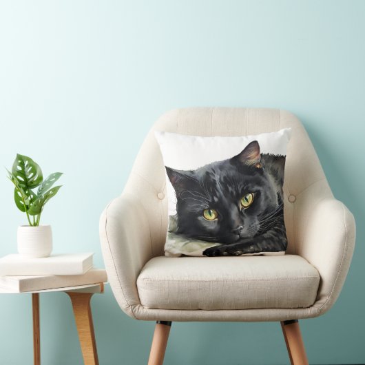 黒水彩猫オンホワイト クッション (椅子)