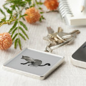 黒水彩白黒猫 キーホルダー (側面)