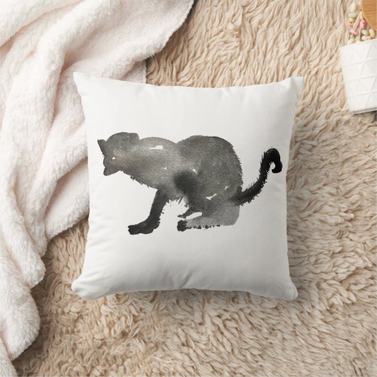 黒水彩白黒猫 クッション (ブランケット)