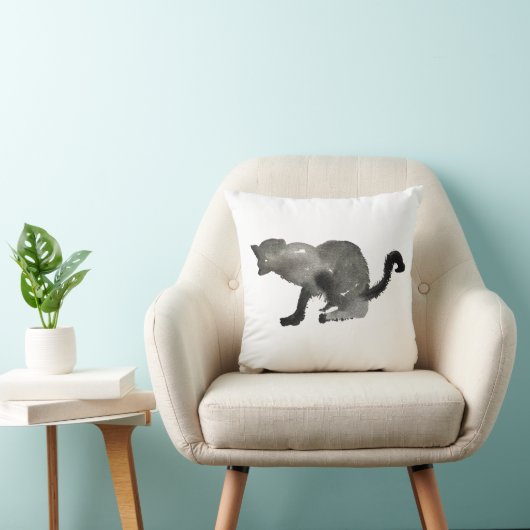 黒水彩白黒猫 クッション (椅子)