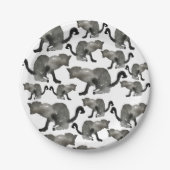 黒水彩白黒猫 ペーパープレート (正面)