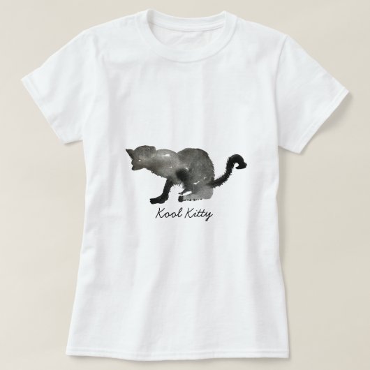 黒水彩白黒猫 Tシャツ (デザイン正面)