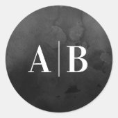 黒水彩背景結婚モノグラム ラウンドシール (正面)