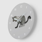 黒水色かっこい猫 ラージ壁時計 (傾斜)