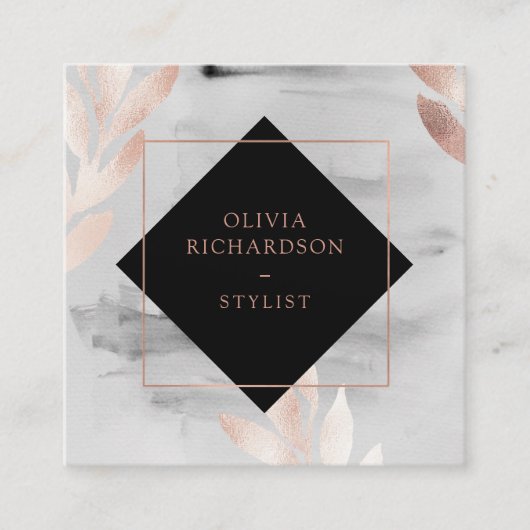 黒水色とバラ葉金ゴールド スクエア名刺 (正面)