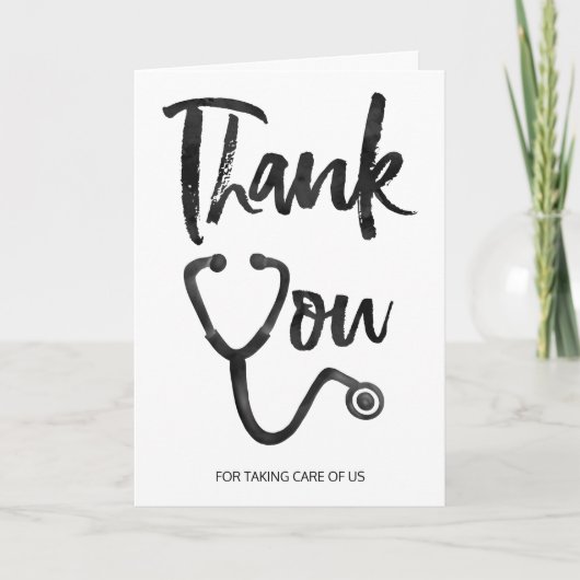 黒水色フォント聴診器ナース感謝していユー カード (正面)