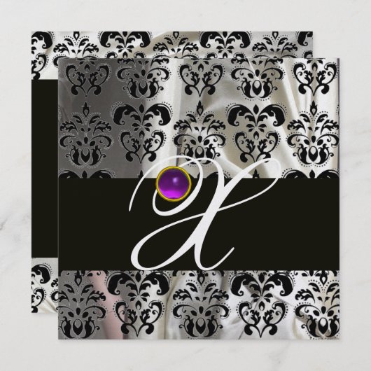 黒氷絹ダマスクモノグラムパープルアメジスト 招待状 (正面/裏面)