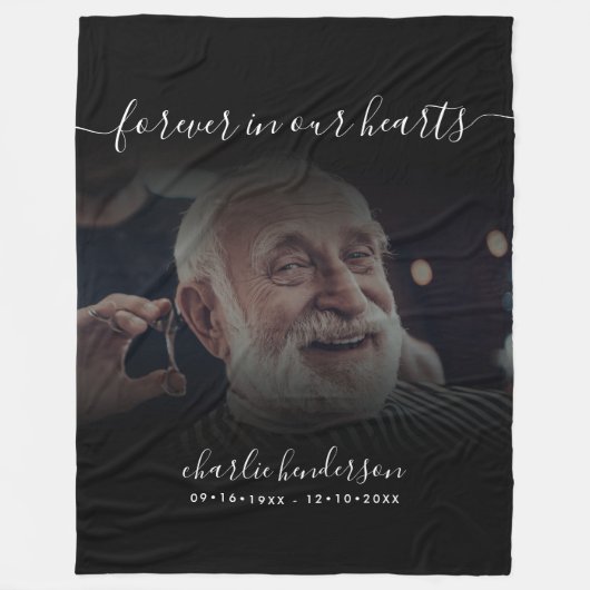 黒永遠に私たちのハート写真追悼式 フリースブランケット (正面)
