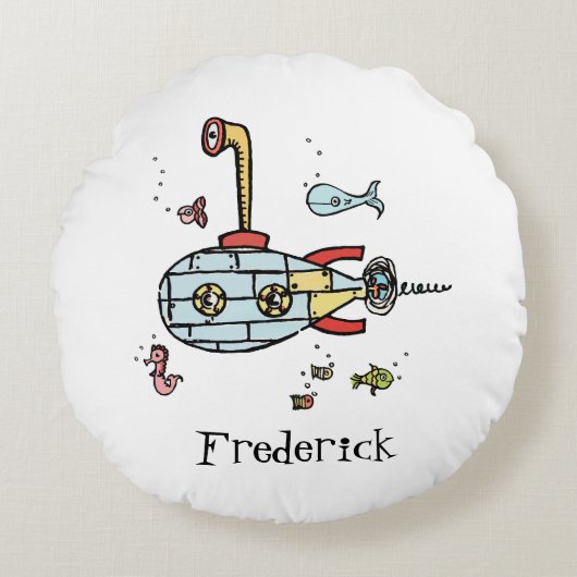 黒海パーソナライズされた潜水艦の赤背 ラウンドクッション (正面)