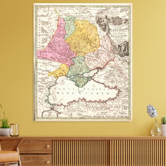 黒海地域地図(1720年)トルコブルガリア・ロシア キャンバスプリント (インサイチュ (リビング))