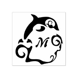 黒海波モノグラムのシルエットイルカ ラバースタンプ