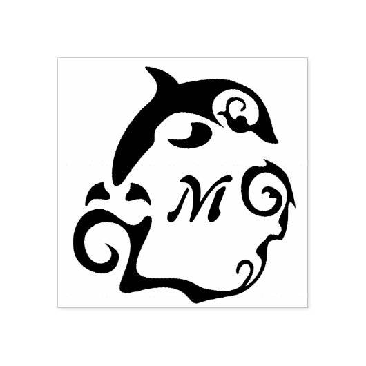 黒海波モノグラムのシルエットイルカ ラバースタンプ (インプリント)