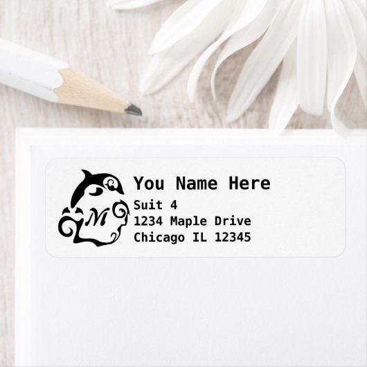 黒海波モノグラムのシルエットイルカ ラベル (インサイチュ)