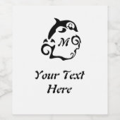 黒海波モノグラムのシルエットイルカ ワインラベル (シングルラベル)