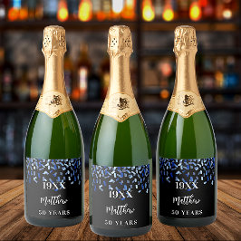 黒海軍ブルー紙吹雪名の年の誕生日ガイ スパークリングワインラベル