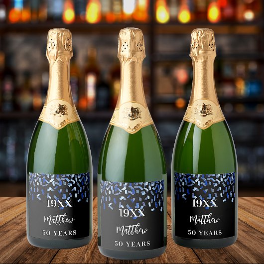 黒海軍ブルー紙吹雪名の年の誕生日ガイ スパークリングワインラベル