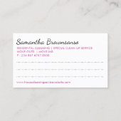 黒清掃員レディーガールクリーニングアポイントメント 名刺 (裏面)