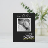 黒渦巻形のと白の日付の保存 案内ポストカード (スタンド正面)