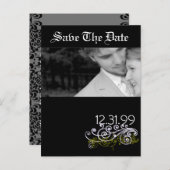 黒渦巻形のと白の日付の保存 案内ポストカード (正面/裏面)