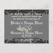 黒渦巻形のと白の日付の保存 案内ポストカード (裏面)