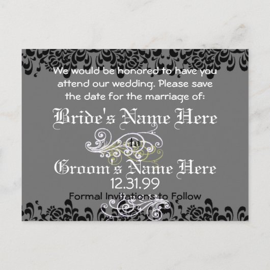 黒渦巻形のと白の日付の保存 案内ポストカード (裏面)