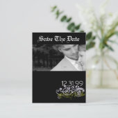 黒渦巻形のと白の日付の保存 案内ポストカード (スタンド正面)
