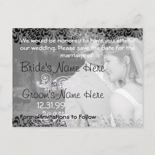 黒渦巻形のと白の日付の保存 案内ポストカード (裏面)