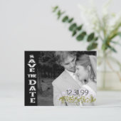 黒渦巻形のと白の日付の保存 案内ポストカード (スタンド正面)