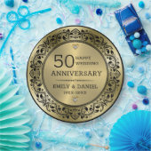 黒渦巻形の枠50結婚周年 ペーパープレート (パーティー)