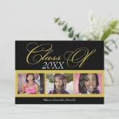 黒渦巻形の/金ゴールド3写真卒業のお知らせ 招待状 (スタンド正面)