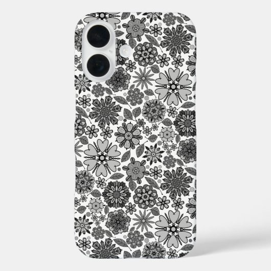 黒灰白レトロフラワーアートシームレスパターン Case-Mate iPhoneケース (裏面)