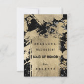 黒灰色と偽のゴールドの水彩のしぶきがデザインされた名誉のメイド 招待状 (正面)