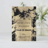 黒灰色と偽のゴールドの水彩のしぶきがデザインされた名誉のメイド 招待状 (スタンド正面)