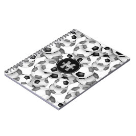 黒灰色のサッカーボール柄の子供スポーツ ノートブック