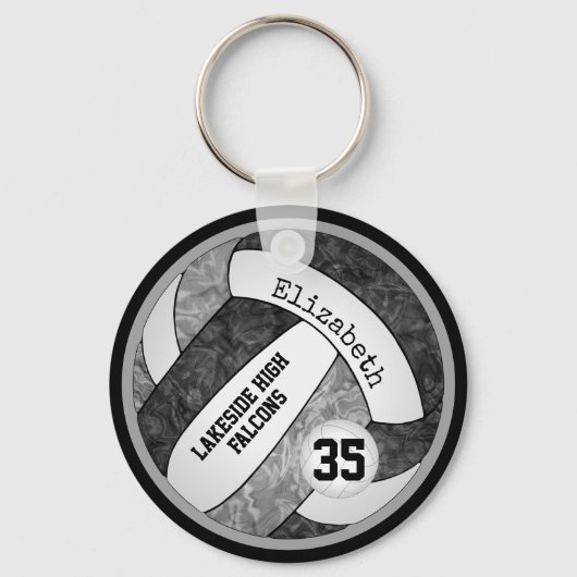 黒灰色のスクールカラーの女子バレーボール キーホルダー (正面)