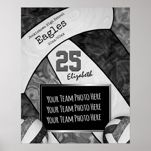 黒灰色の女子バレーボールチームの写真 ポスター (正面)