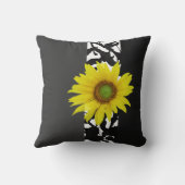 黒灰色の白い抽象芸術モダン(ひまわり) クッション (裏面)