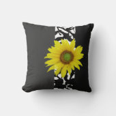 黒灰色の白い抽象芸術モダン(ひまわり) クッション (正面)