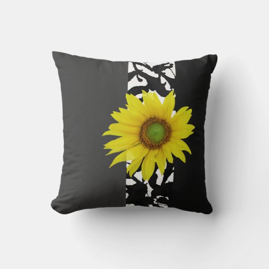黒灰色の白い抽象芸術モダン(ひまわり) クッション (正面)