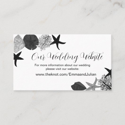 黒灰色の白い貝殻カジュアル 名刺 (正面)