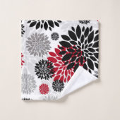 黒灰色の紅花文浴用タオルセット バスタオルセット (ウォッシュタオル)